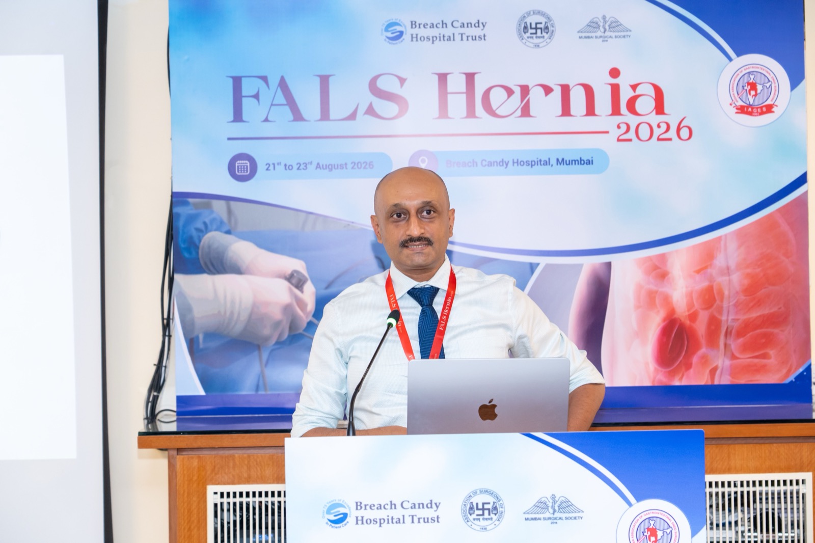 Dr Prasad Bhukebag delivering faculty lecture at FALS Hernia 2026, Breach Candy Hospital Mumbai
