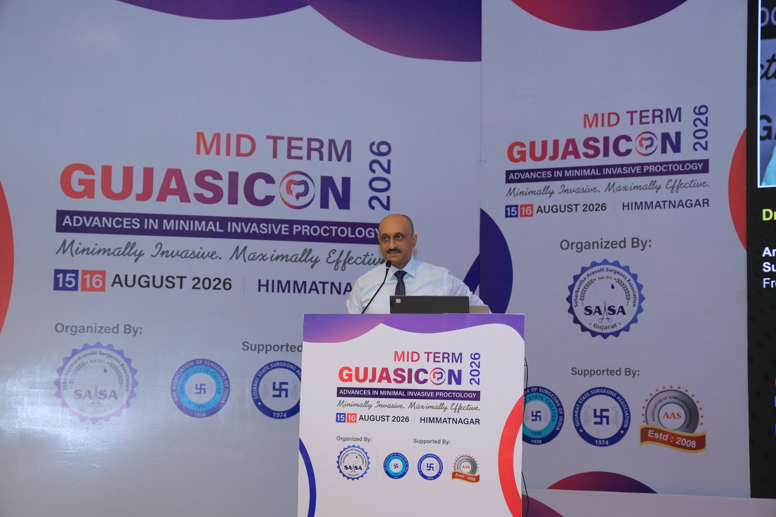 Dr Prasad Bhukebag delivering state conference podium oration on Proctology advances