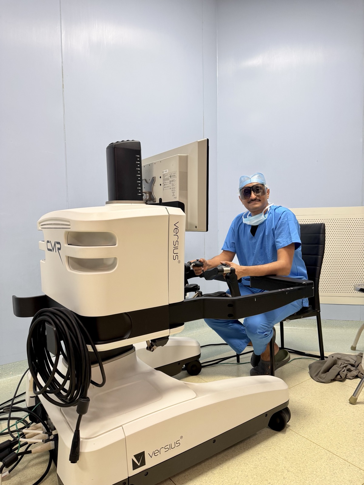 Dr Prasad Bhukebag operating at the CMR Versius 3D HD robotic surgical console